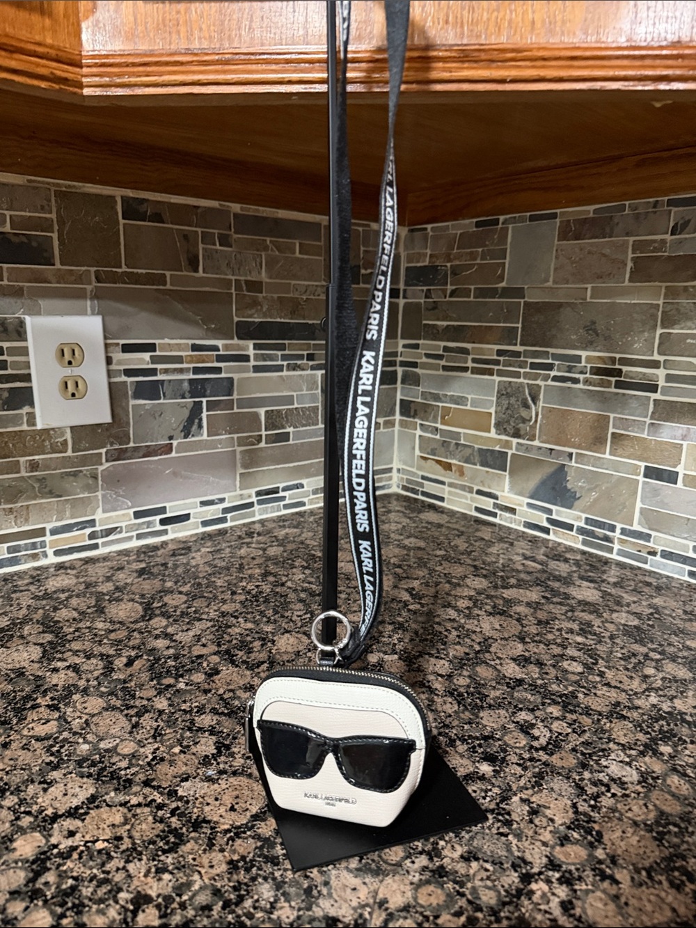 Karl Lagerfeld White & Black Sunglasses Face Mini lanyard Pouch